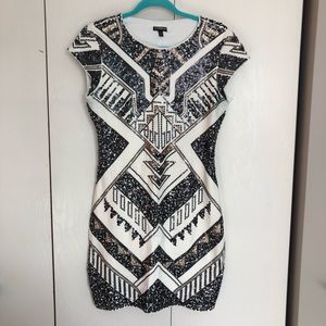 Express short cream fitted/bodycon dress, sleeveless, size M